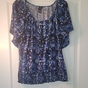 Blue and Black Patterned Blouse